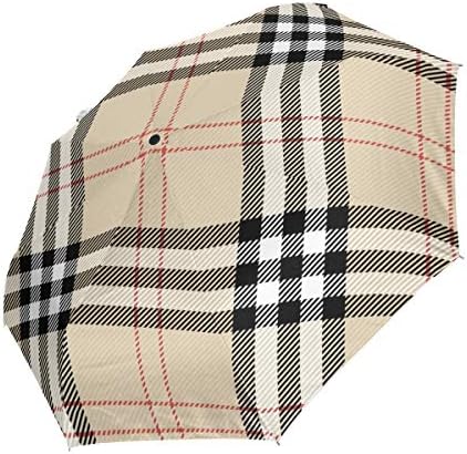 Ieararfre Checkered Pattern Compact Travel Umbrella Windproof Waterproof Auto Open and Close Button