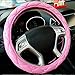 Aumo-mate 38CM Car Steering Wheel Cover Auto Truck Skidproof Soft PU Leather, 15-Inch, Pink Rhinestone