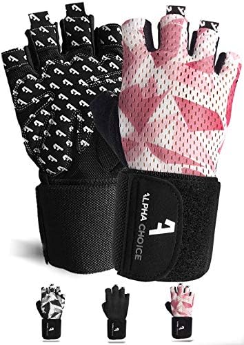 Alphachoice Performance Fitness Gloves for Men and Women with Wrist Protection – Training Gloves for Strength Training, Bodybuilding, Weight Lifting, Black, Grey, Pink Camouflage