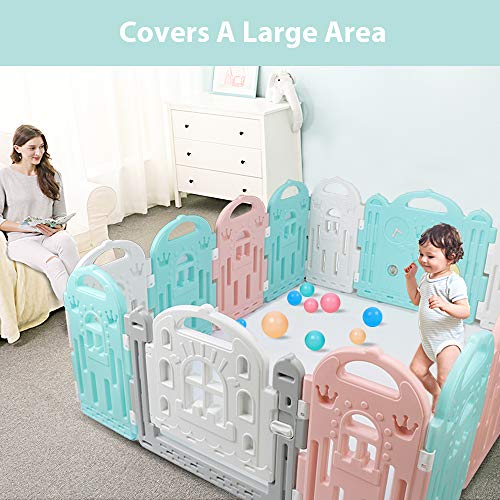 Baby Playpen, BAMMAX Baby Fence Baby Play Yards 14-Panel Kids Activity Centre Safety Playard Indoor Outdoor Portable Play Pen Play Area with Anti-Skid Silicone Sucker for Toddler 9 Months~3 Years Old - Thumbnail 6