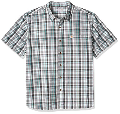 Carhartt Men's Essential Plaid Open Collar Short Sleeve Shirt, Asphalt, X-Large