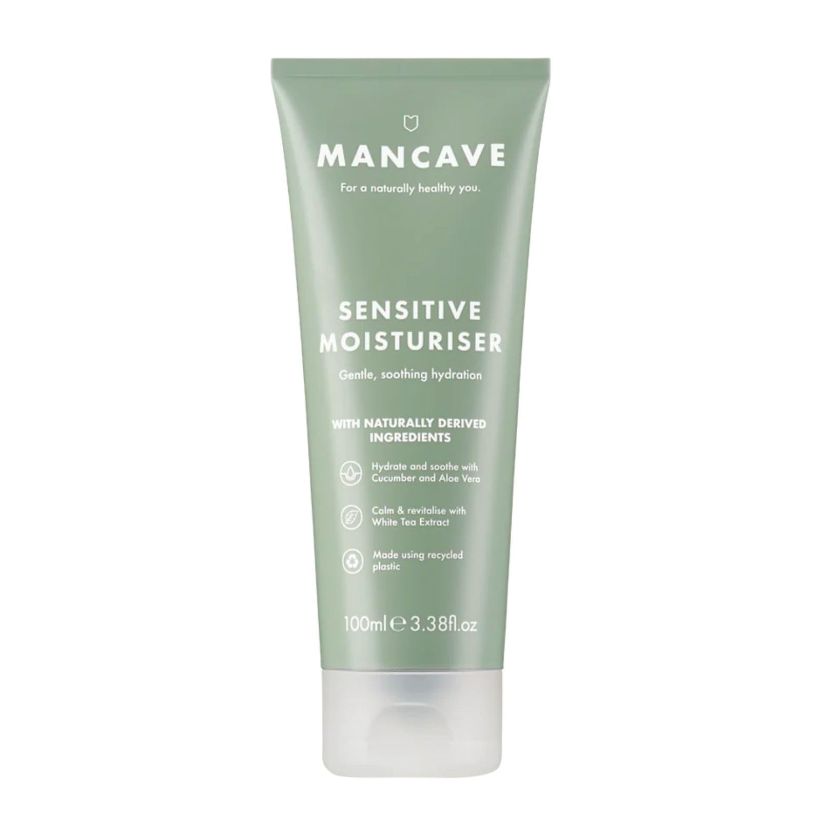 ManCave Sensitive Moisturiser 100ml for Men, Moisturise and nourish Skin with Aloe Vera & Shea Butter, Dermatologically Tested, Hydrating and Soothing properties, Natural Formulation, Vegan Friendly