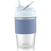 Sivaphe Reusable Glass Ice Hot Coffee Cup 16 oz, Portable Travel Mug with Spill-Proof Lid and Thermal Sleeve for Home Office Black