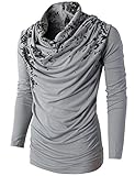 H2H Men's Casual Long Sleeve O Neck Solid Loose Pleated Pullover T-Shirt GRAY US L/Asia XL (KMTTL0252)