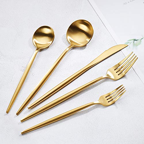 HF HOFTEN Luxury Gold Silverware Set, 20Piece Golden Stainless Steel