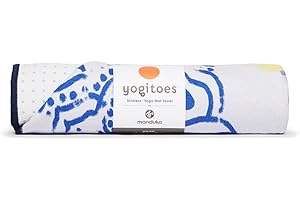 MANDUKA Yogitoes Yoga Mat Towel - Lightweight, Quick Drying Microfiber, Non Slip Skidless Technology, 71 Inch (180cm), Blue Print