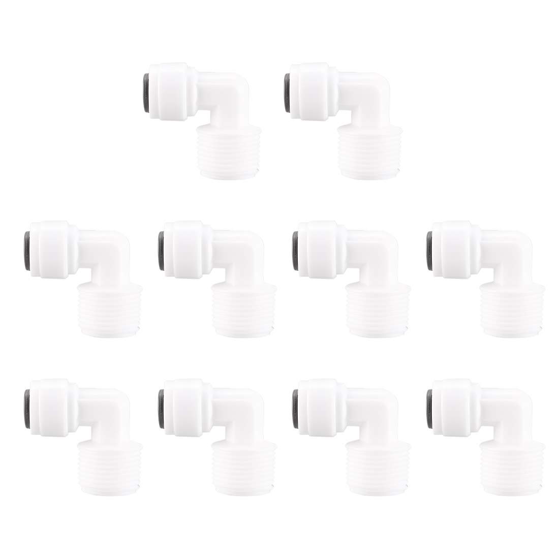 sourcing map 3/8 Inch BSP Male to 1/4 Inch OD Elbow Quick Connect Water Purifiers Tube Fittings Push in to Tubing Hose Pipe Joint for RO Reverse Osmosis System 10pcs