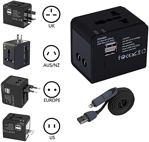 Anyok Travel adapter cover 150+countries EU US China UK Japan 2 Pack(Universal adapter+usb cable)Travel USB socket wall charger with 2 USB 5V 2.1A Output USB Universal adapter for iPhone,iPad,Sumsang
