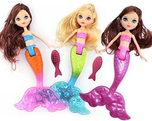 NLQSNET Mermaid Doll Toy 19cm for Girls Birthday Gifts Cake Decoration ornaments Sand castle Swimming Pool Bath doll 1 Piece (Random Color) (long hair)