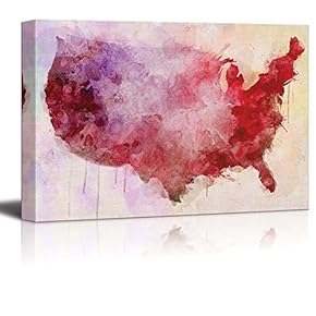 Red Watercolor Map of The United States of America - Canvas Art Home Decor - 12x18 inches