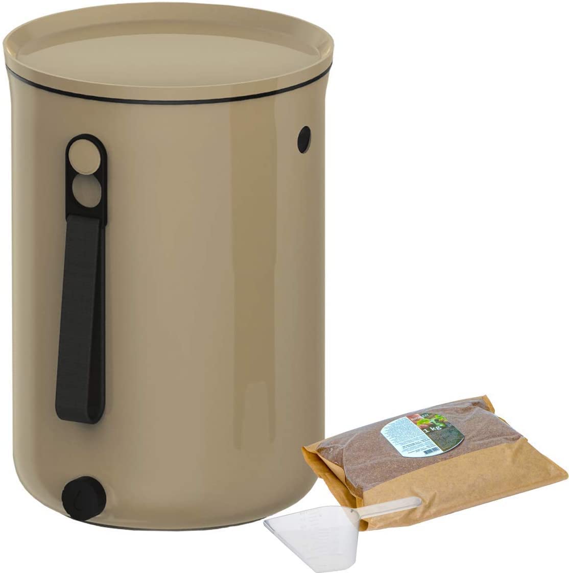 Skaza Bokashi Organko 2 | Organic Kitchen Waste Bin 9.6 Litres - Compost Bin for Kitchen Waste - with 1 kg EM Fermenting Activator (Cappuccino)