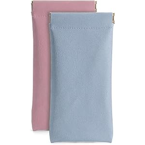 1 Pack PU Leather Eyeglasses Pouch with Auto Close Spring Clip for Sunglasses