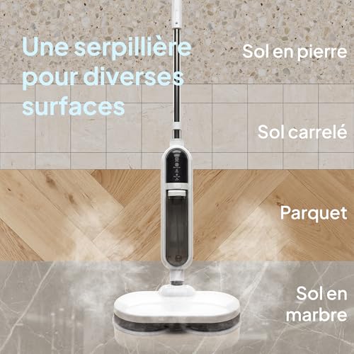 Livatro Steam Mop for Hard Floors with Motorized Rotating Head | 1300 W, steam ready in 30 s, 500 ml removable tank, 15 accessories and 5 m cable
