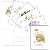 60 Postcards - Watercolor Birthday Animal - 6 Different Images