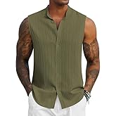 COOFANDY Mens Sleeveless Summer Shirts Beach Tank Tops Button Up Textured Tank Shirt for Vacation