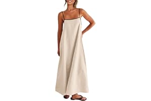 Shy Velvet Women's 2025 Summer Linen Maxi Dress Contrast Spaghetti Strap Dress Backless Sleeveless Casual Party Beach Dresses