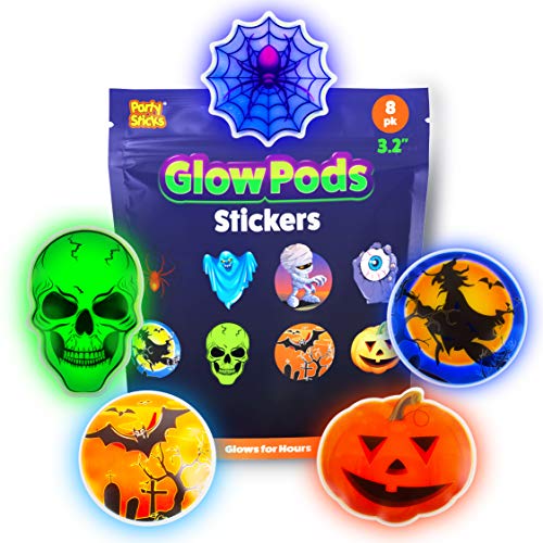 PartySticks Glow Pods Halloween Stickers - Glow in The Dark Puffy Stickers w/ 8 Monster Stickers and Adhesive Pads