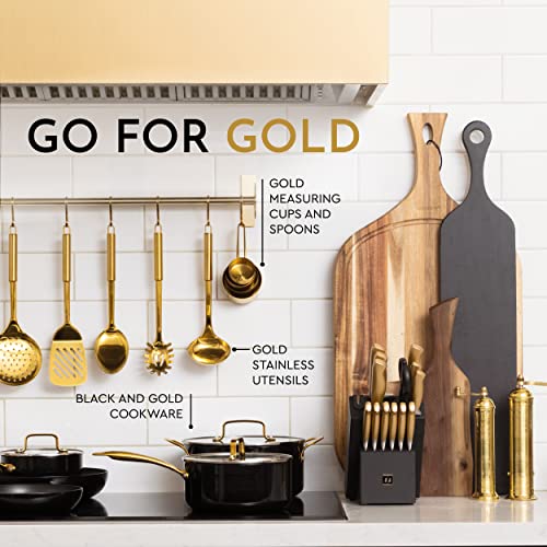 Black and Gold Knife Set With Block Gold Handle Knife Set with Self