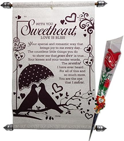 Siddhi Gifts for Wife Sweetheat Scroll Greeting Card with Artificial Red Rose