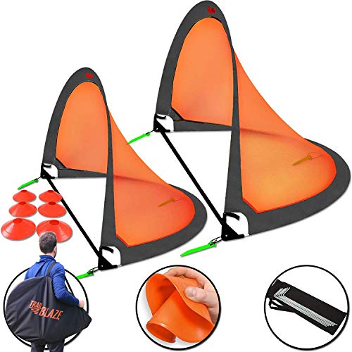 Trailblaze Pop Up Soccer Goals for Backyard - 2 Portable Soccer Nets for Backyard, 8 Disc Cones + Carry Case - Ideal Soccer Equipment for Training