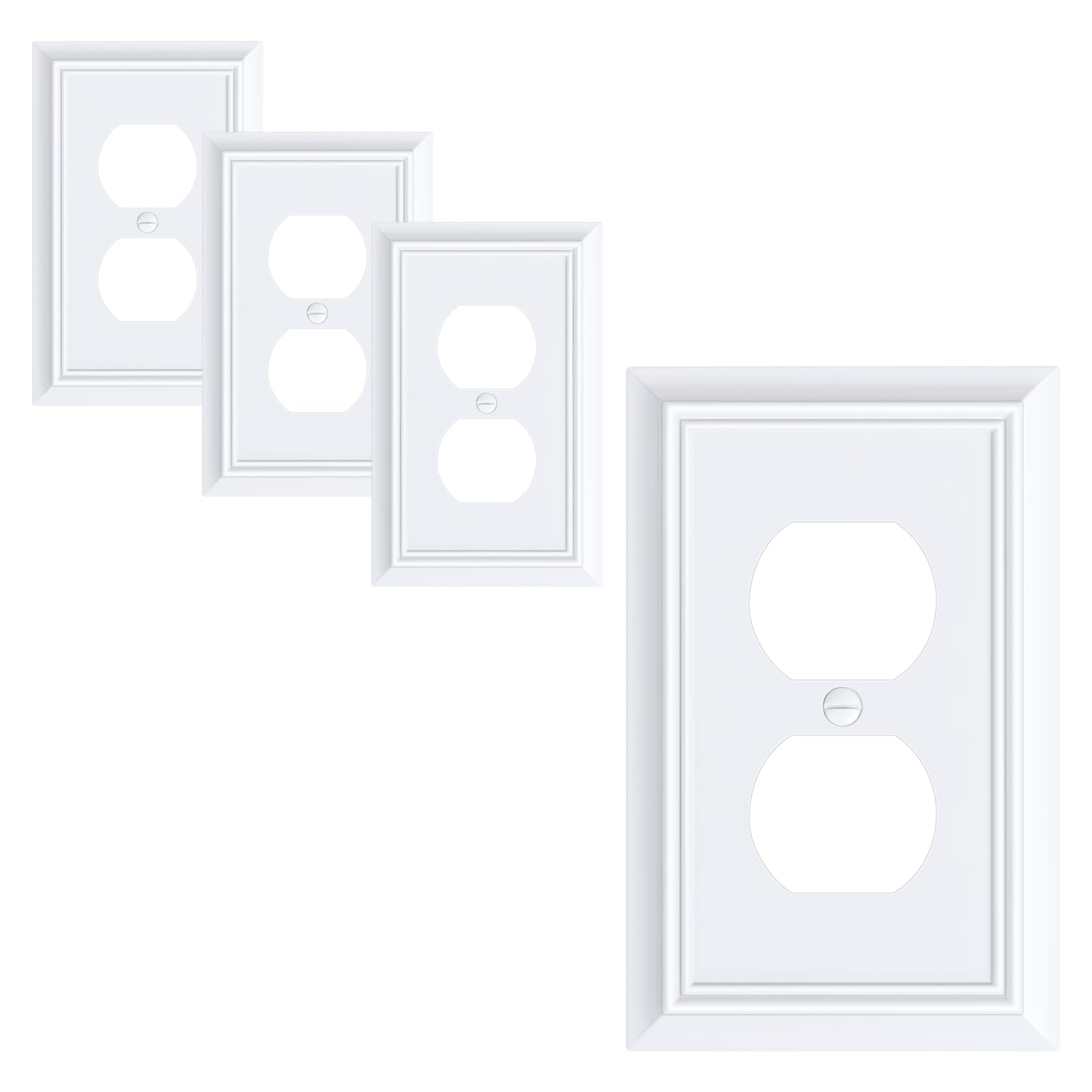 Photo 1 of 4-Pack Duplex Outlet Cover Plate, Decorative Pure White Switch Plates and Outlet Covers, Natural Bamboo Fiber Wall Plates for Electrical Outlets, 1 Gang Receptacle Cover, Corrosion Resistant