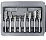 YUFUTOL Carbide Burr Set with 1/4''(6.35mm) Shank 8pcs Double Cut Solid Carbide Rotary Burr Set for Die Grinder Drill, Metal Wood Carving, Engraving,Polishing,Drilling