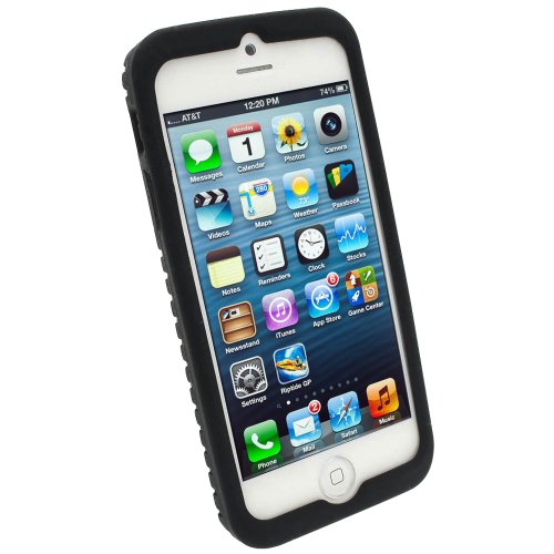 iGadgitz Black Silicone Skin Case Cover with Tire Tread Design for New Apple iPhone 5C Cell Phone 4G LTE + Screen Protector (not suitable for iPhone 5 & 5S)
