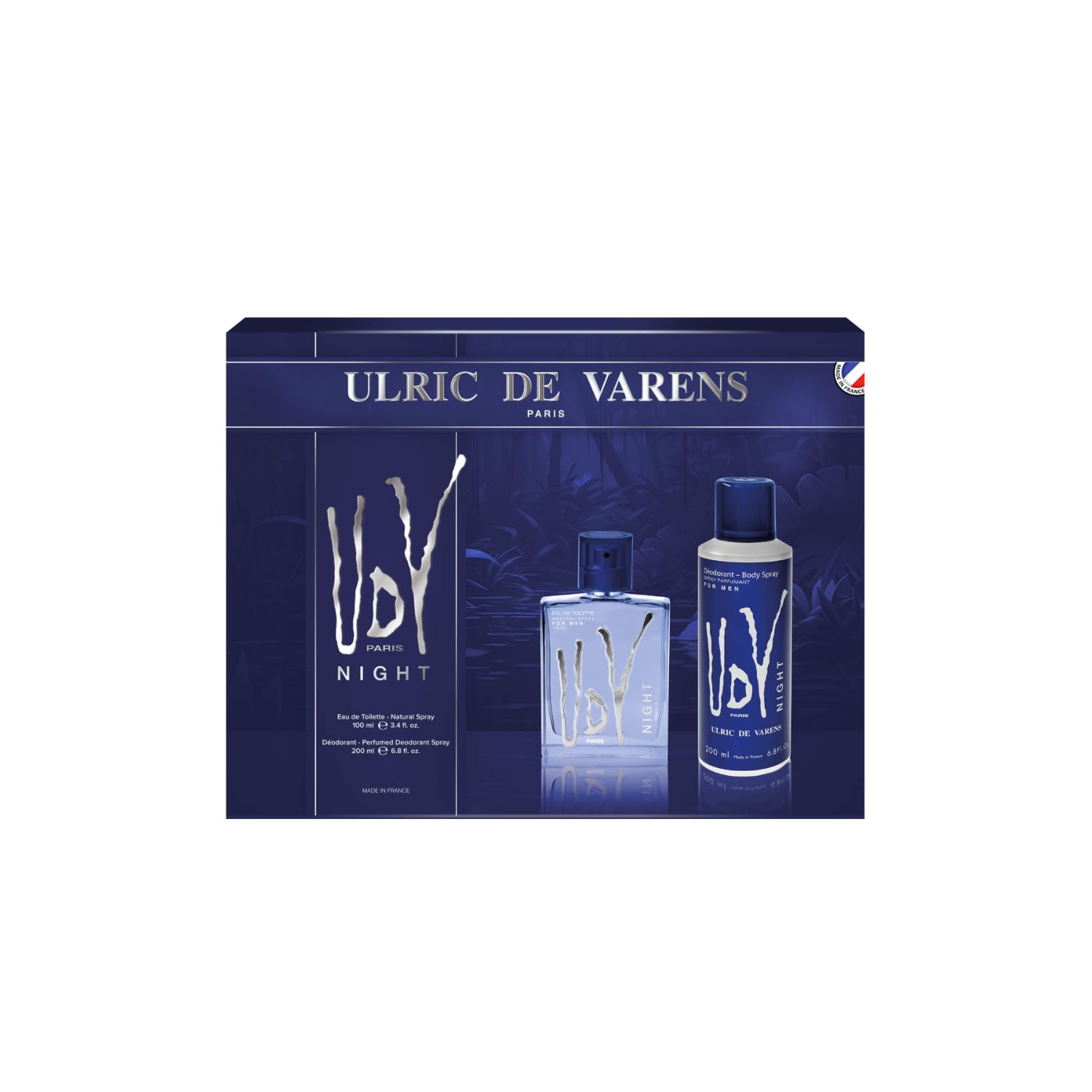 ULRIC DE VARENS - UDV Night Men's Perfume Set - 100 ml Eau de Toilette + 200 ml Deodorant Spray - Oriental Fruity Fougère - Made in France