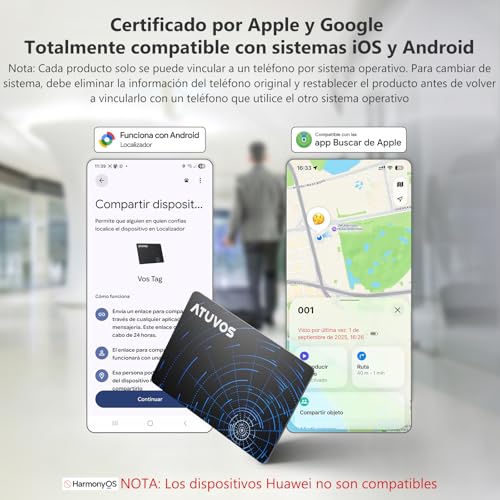 ATUVOS Smart Air Tag Card Pro Tracker for Android & iOS, Dual System Rechargeability Wallet Finder Compatible with Google Locator or Apple Search App for Wallets, Suitcases, Luggage, 2 Pack