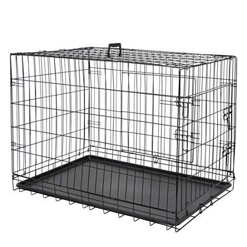 Epetlover 36 Inches Dog Crate with Double Door Tray Handle Folding