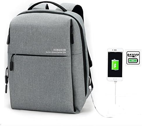 Laptop Backpack with USB Charging Port and Lock Waterproof School Rucksack Business Knapsack College Bookbag Light Gray