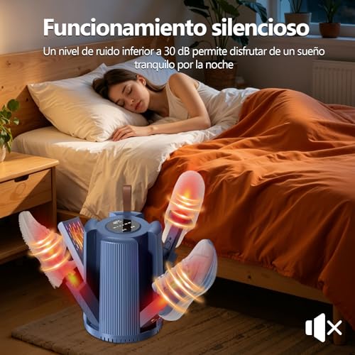 Secador de Zapatos - (4 Puertos de Secado), Temperatura Constante de 48 ℃, Programar Tiempo 1/3/6H, Desodoriza y Funciona de Forma Silenciosa, Secador Portátil, para Guantes/Calcetines/Zapatos