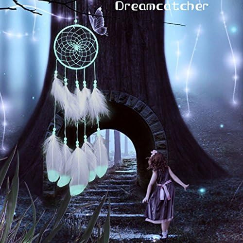 Happy Dreams Handmade Dream Catcher GLOW IN THE DARK Hanging Home Décor With Real Feathers | Beautiful Ornament For Wall, Window, Bedroom, Ceiling & Balcony | Catch Bad Dreams & Enhance Sleep