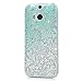 HTC One M8 Case,HTC M8 Case - Mavis's Diary 3D Handmade Bling Crystal Shiny Rhinestone Diamonds Special Hollow Floral Green Gradient Pattern Clear Case Hard PC Cover