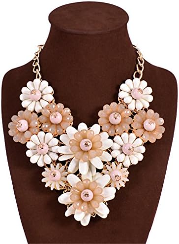 GBLXF Gold Chain Resin Flower Beaded Y Bib Statement Choker Necklace (Brown)