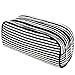 JEMIA - Black White Stripes Canvas Pencil Case with 2 Compartments Zipper Organizer Storage to Organize Office Stationary and Cosmetic Makeup Supply for Kid, Teen, Boy, Girl or Adult for Men, Women