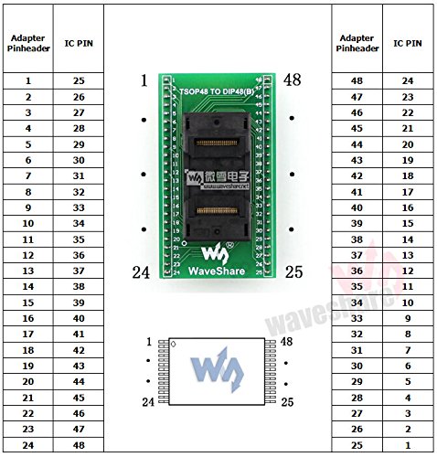 Waveshare TSOP48 TO DIP48 (B) TSSOP48 OTS-48-0.5-014 OR OTS-48-0.5-12 IC Test Socket Programming Adapter 0.5mm Pitch