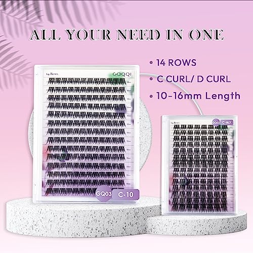 GAQQI Lash Clusters C Curl - DIY False Eyelash Extension at Home - Individual Cluster Eyelashes Reusable Faux Mink Cluster Lashes(GQ03+GQ09,10-16 mm, C Curl)