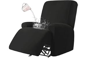 ALIECOM 4 Piece 100% Waterproof Recliner Cover for Large Recliner Stretch Recliner Chair Covers for Reclining Chair with Arms Recliner Slipcovers Non Slip Furniture Protector (Black, 1 Seat)