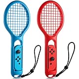 Meedasy Tennis Racket for Nintendo Switch Games, Twin Pack Tennis Racket for N-Switch Joy-Con Controllers for Mario Tennis Aces Games, Accessories for Nintendo Switch (Blue &amp; Red)