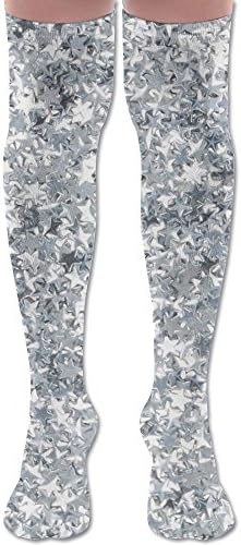 Silver Glitter Star Womens Thigh High Socks Over Knee High Socks Leg Warmer Slim Stockings
