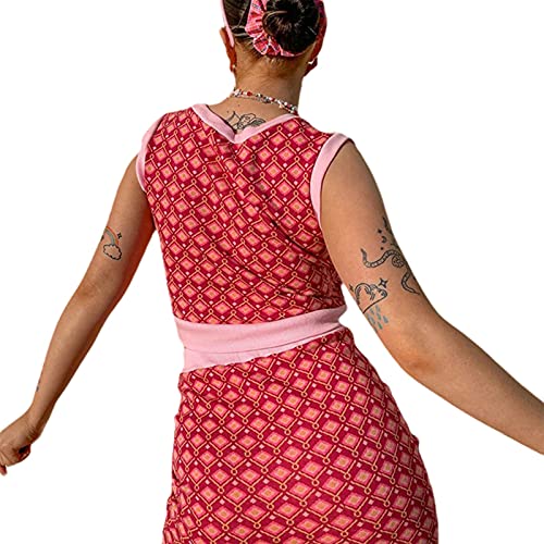 Dames 2-delige mouwloze trui vest met mini-rok set Argyle geruite gebreide kleding bodycon jurk - Image 4