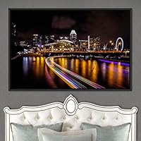Framed Canvas Wall Art City Illuminations Aerial Cityscape Contemporary Multicolor Photography Places Realism Ultra Urban - 16x24 inches