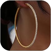 80mm Large Rhinestone Hoop Earrings for Women Sparkly Oversized Hoops Statement Jewelry Bling Round Accessories Wedding Party Prom Outfits