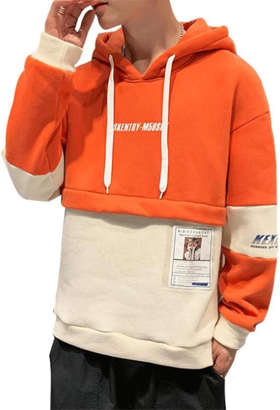 Amazon パーカー メンズ長袖ラウンドレタープリントフーディーカジュアル快適な緩いサンシャインボーイヒップホップステッチスポーツプルオーバートップ オレンジ Xl トレーナー パーカー 通販