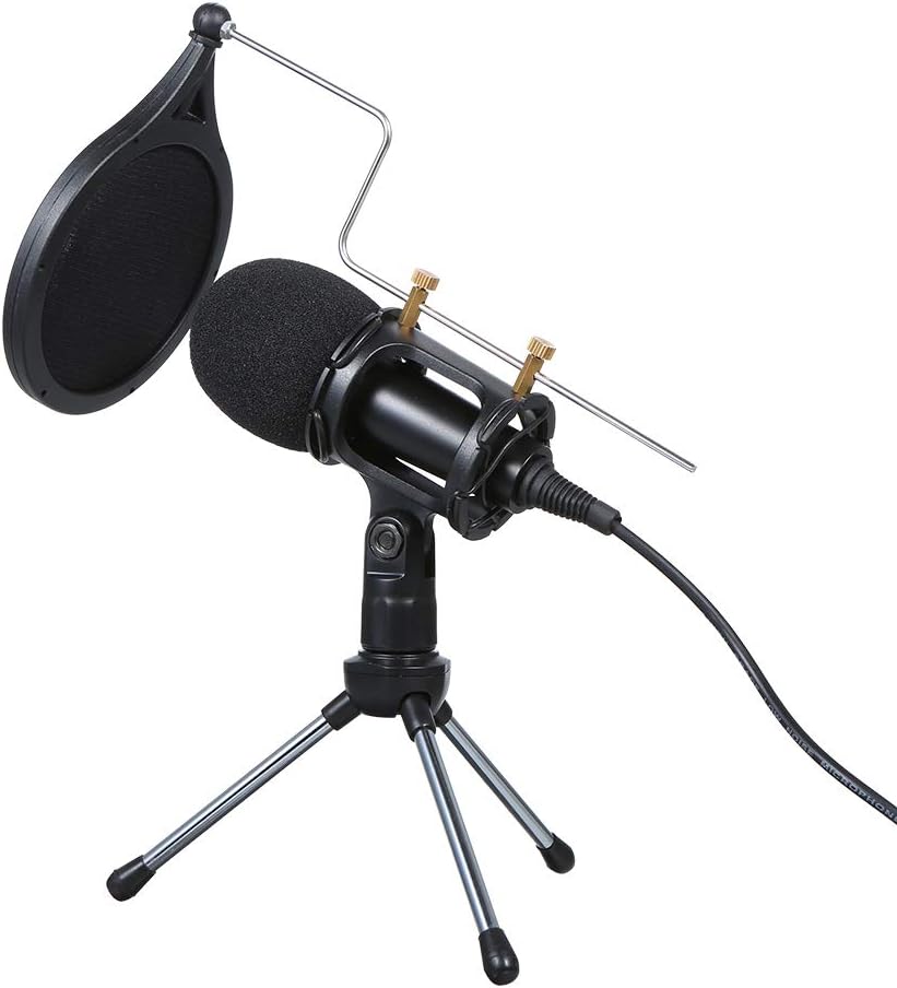 Godyluck- Wired Condenser Microphone Audio 3.5mm Studio Mic Vocal Recording KTV Karaoke Mic with Stand for PC Phone: Electronics