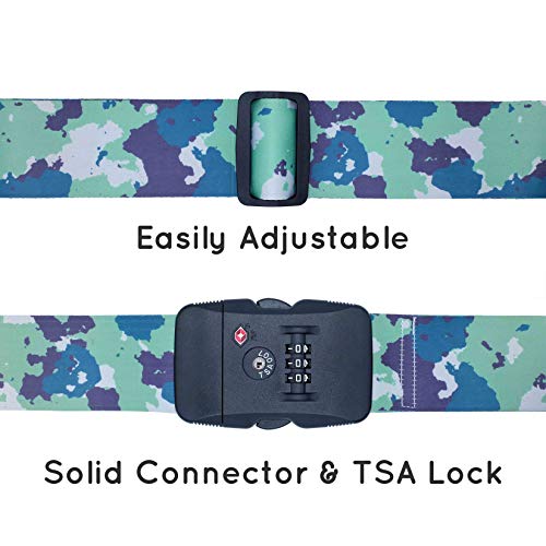 Adjustable Luggage/Suitcase Straps/Belt Tsa Approved - Lockable Travel Accessory - TSA Combination Locking - with Integrated TSA (Travel Sentry Approved) Lock - Green Camouflage