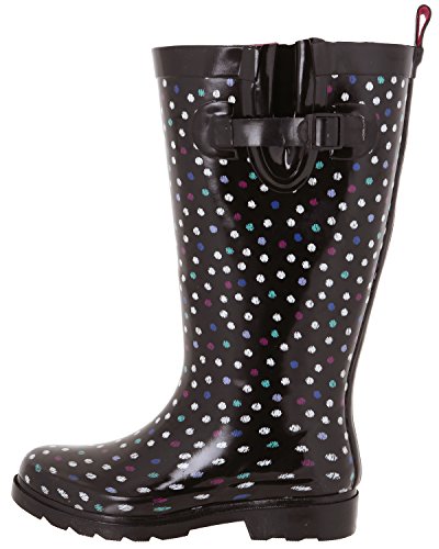 Capelli New York Ladies Scattered Ikat Dots Wide Calf Rain Boots Black Combo 6