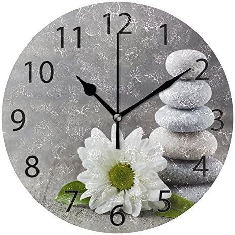 Amazon Com Alaza Hipster Zen Stone And Flower Round Acrylic Wall Clock Silent Non Ticking Oil Painting Home Office School Decorative Clock Art Home Kitchen