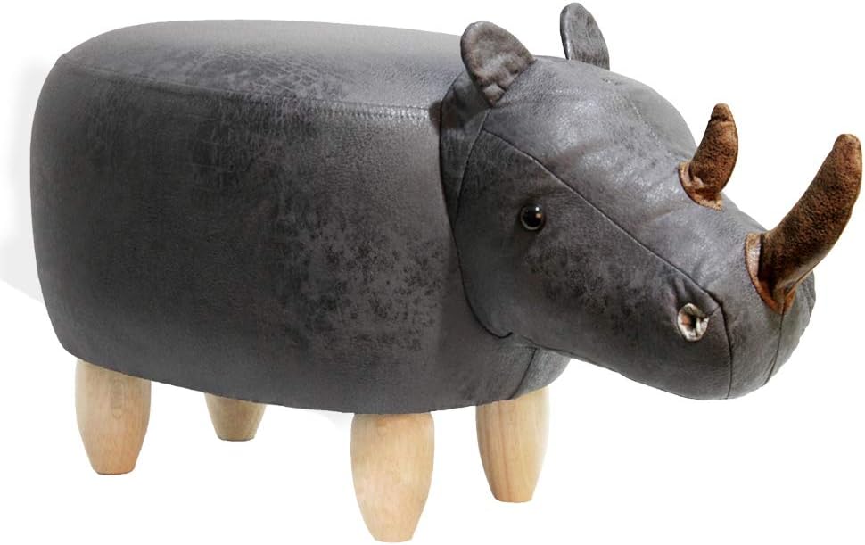 HAOSOON Animal ottoman Series Ottoman Footrest Stool with Vivid Adorable Animal-Like Features(Rhinoceros) (Grey)